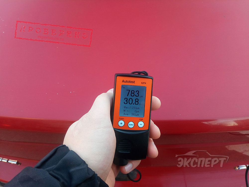 Показания толщиномера толщины ЛКП в микрометрах крышки багажника Renault Symbol